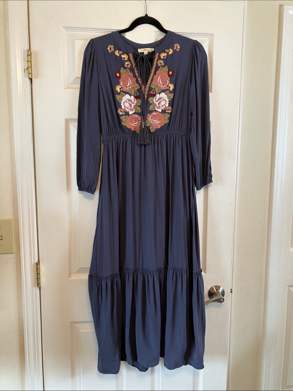 Andree by Unit bohemian floral embroidered maxi dress 3/4 sleeve empire waist S